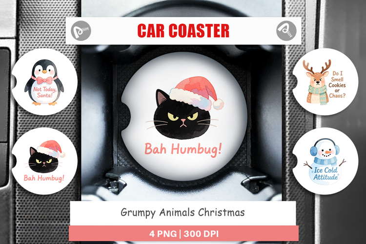 Car Coaster Grumpy Animals Christmas Quotes