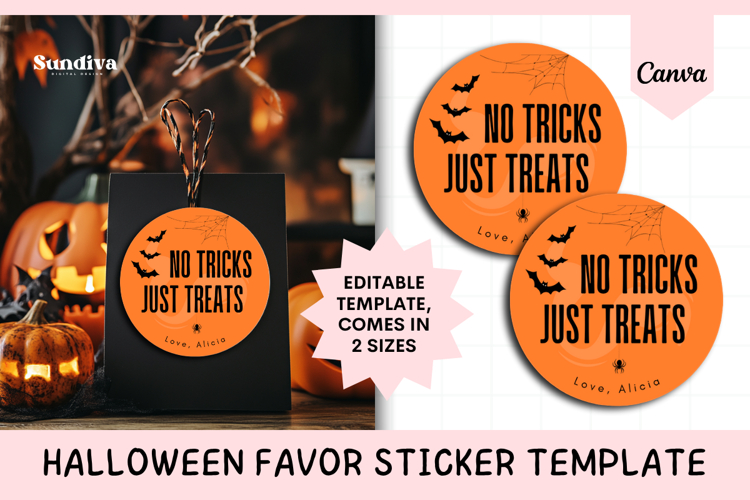 Halloween Treat Round Sticker Canva Template - 1