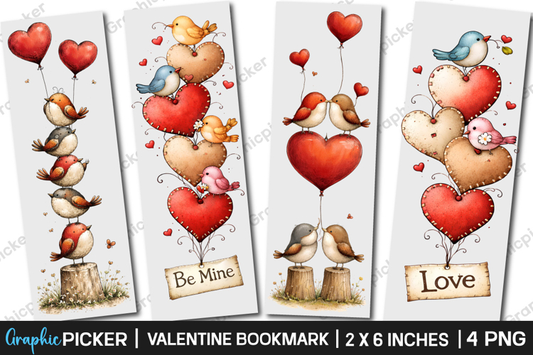 Watercolor Valentines Day Bookmarks PNG, Valentine PNG