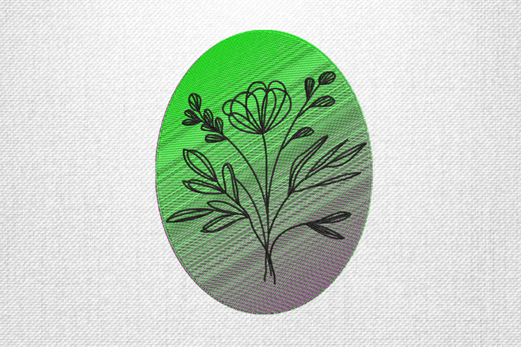 Green Oval Floral Line Art Embroidery Design
