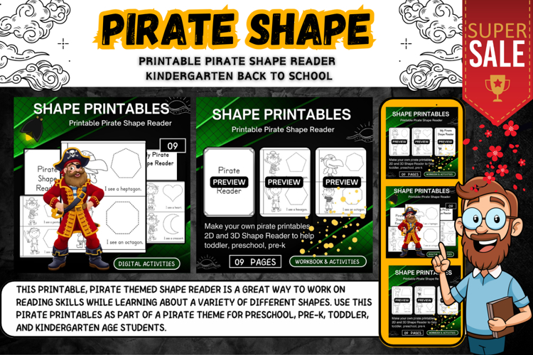 Printable Pirate Shape Reader worksheets activities