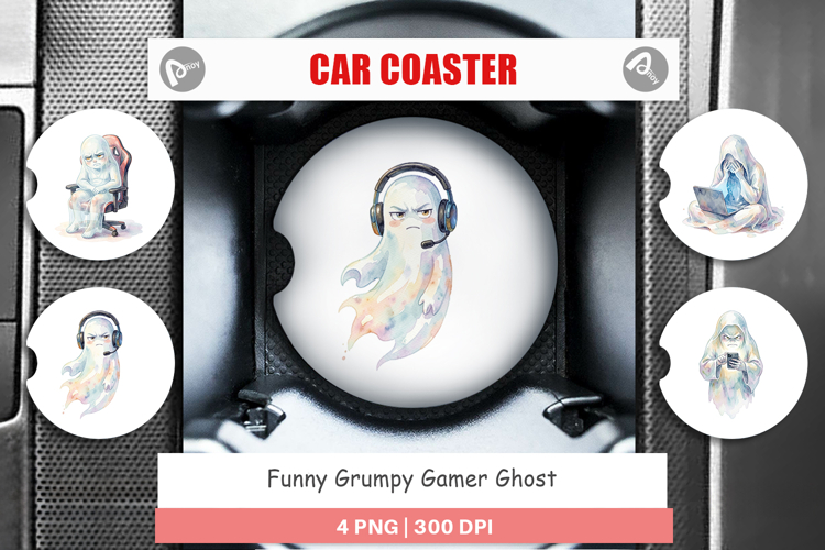 Funny Grumpy Gamer Ghost Car Coaster