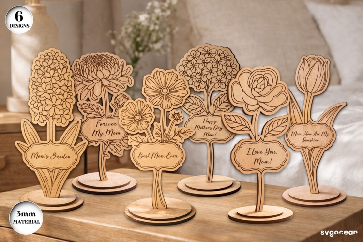 Mothers Day Flowers SVG Bundle | Glowforge | Laser Cut