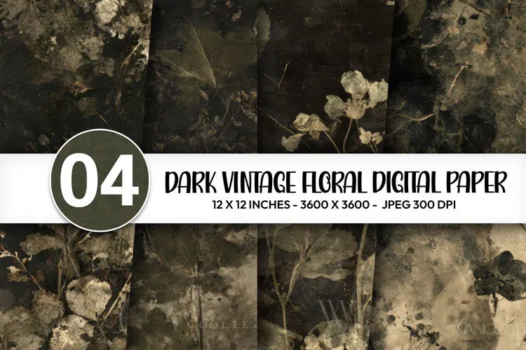 Dark Vintage Floral Digital Paper