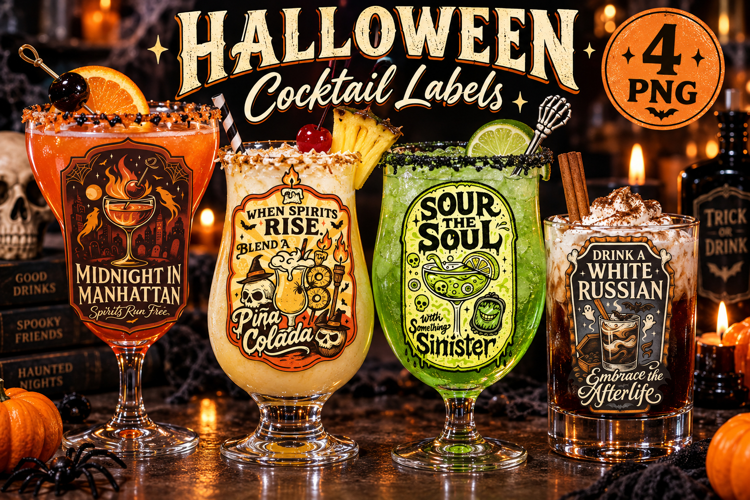 Halloween Drink Labels PNG, Sinister Spirits & Cocktails