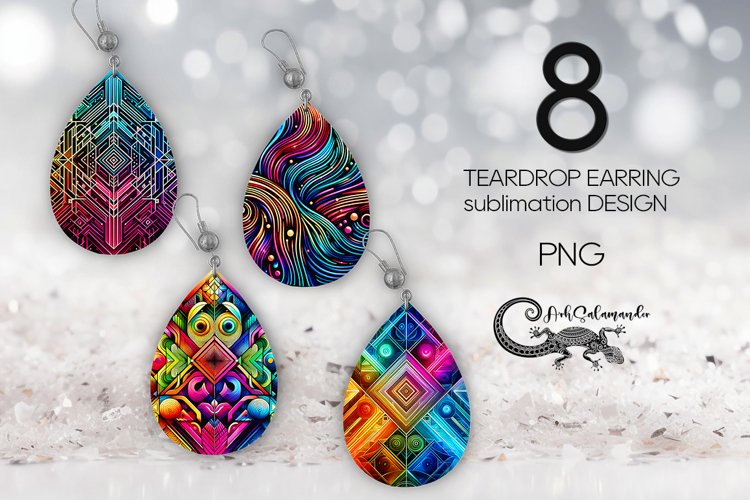 Abstract bright earring | 8 Teardrop sublimation designs