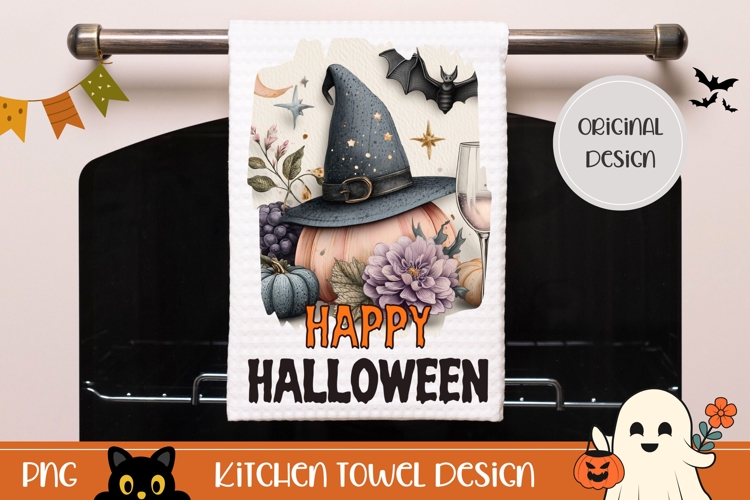 Floral Halloween Witch Hat PNG, Halloween Pumpkin Towel PNG