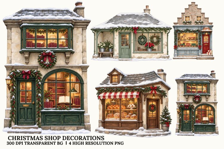 Christmas Shop PNG, Snowy Holiday Storefront Sublimation Art example image 1