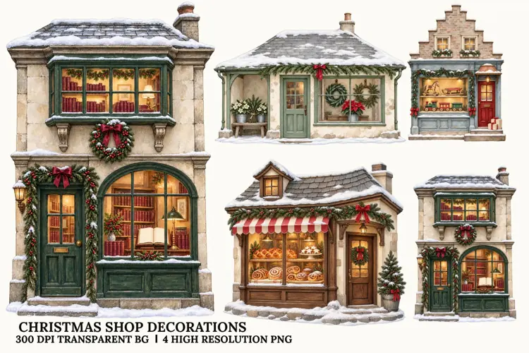 Christmas Shop PNG, Snowy Holiday Storefront Sublimation Art