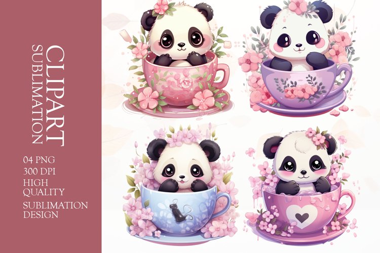 Watercolor cute baby panda clipart sublimation png example image 1