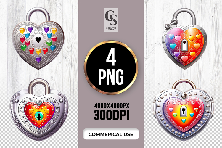Heart Lock Rainbow Clipart Sublimation PNG