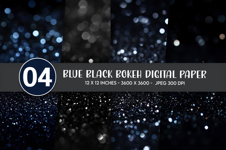 Blue Black Bokeh Digital Paper