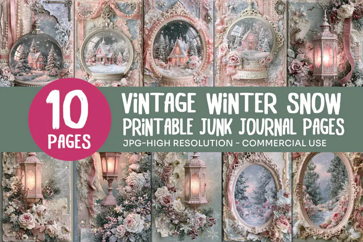 Vintage Winter Snow Junk Journal Pages