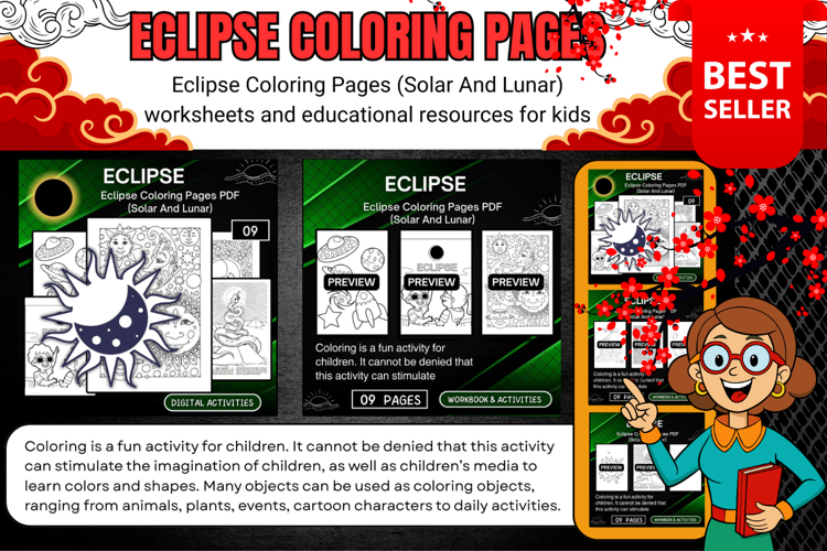 Eclipse Coloring Pages PDF Solar And Lunar worksheets kids