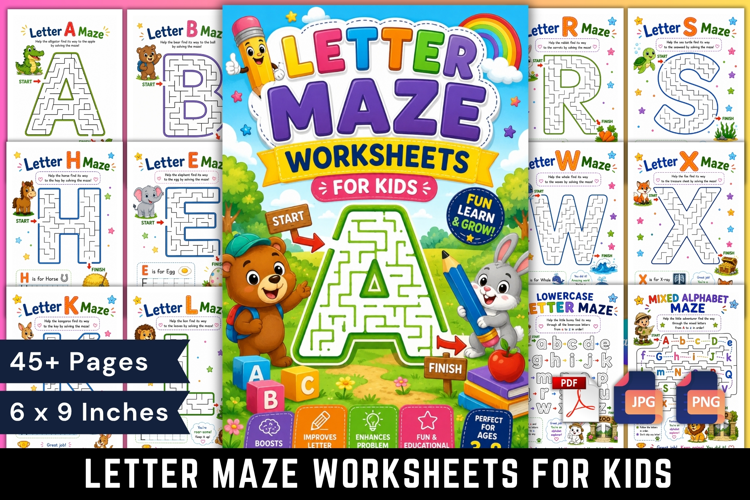 Letter Maze Worksheets for Kids