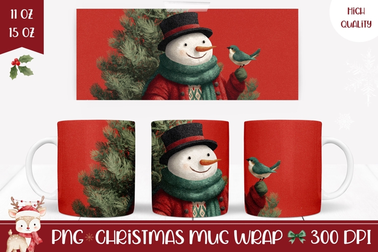 Cartoon Christmas Snowman Mug, Christmas Tree Mug Template