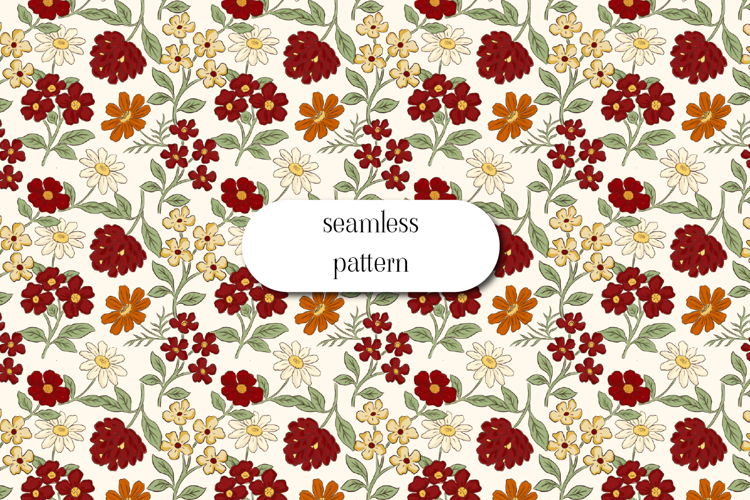 Vintage Floral Seamless Pattern, Cottagecore Flower JPG
