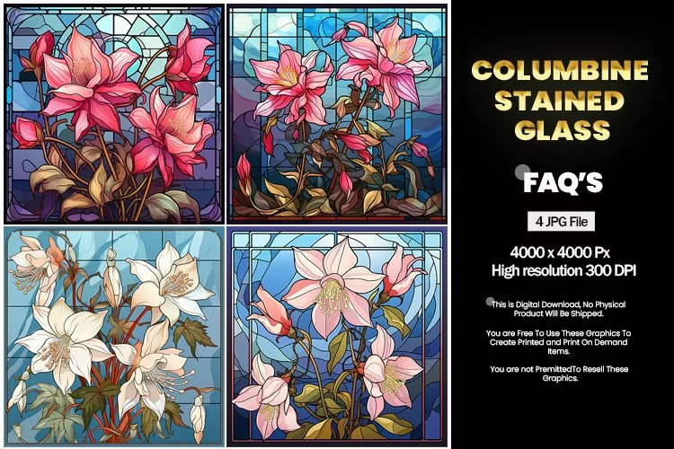 Stained Glass Columbine Square Coaster - 04 Variations