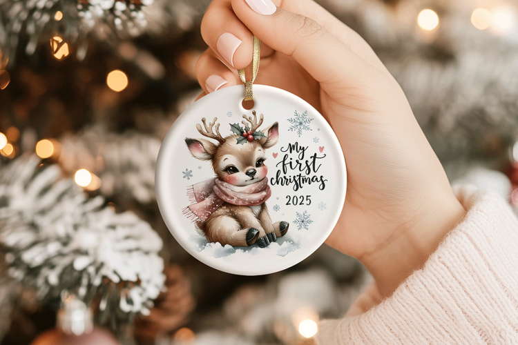 Reindeer My First Christmas 2025 Ornament PNG