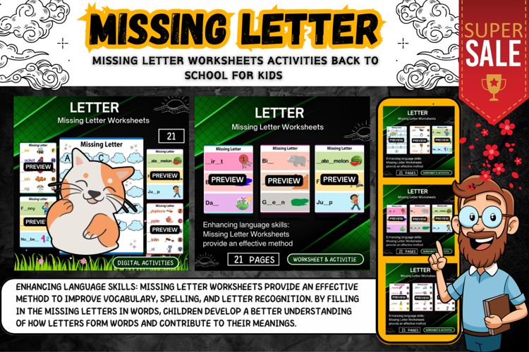Missing Letter Worksheets for childrens classroom