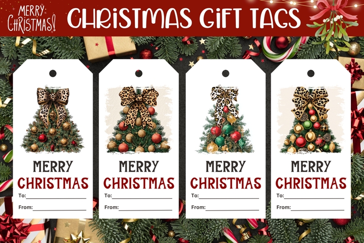 Leopard Christmas Tree Gift Tags, Christmas Tags Designs
