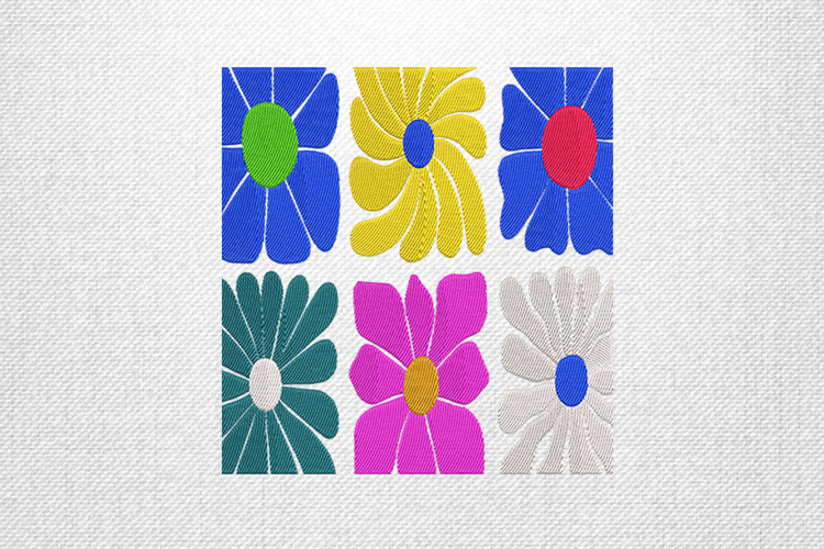Colorful Six Daisy Flower Block Embroidery Design