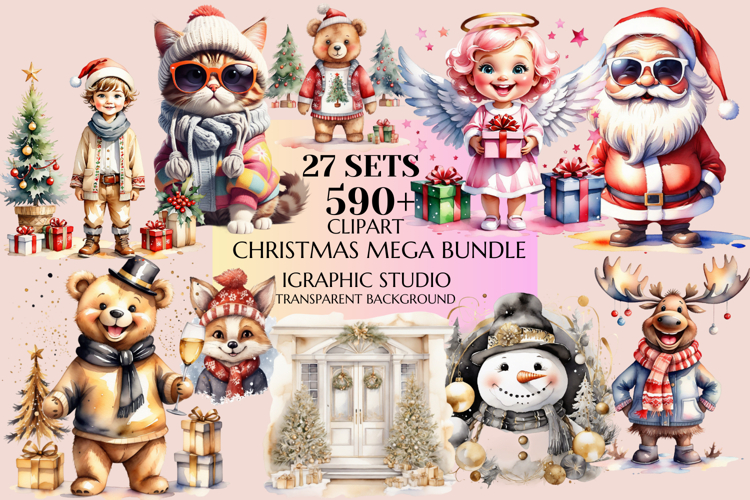 Christmas Mega Clipart Bundle, Xmas Clipart, Huge Bundle