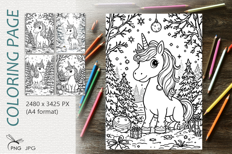 Christmas unicorn|Coloring page