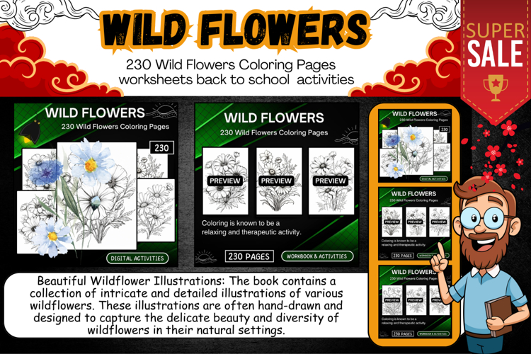230 Wild Flowers Coloring Pages activities for kids