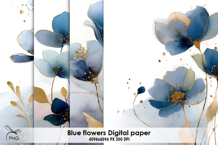 Blue flowers digital paper, background clipart