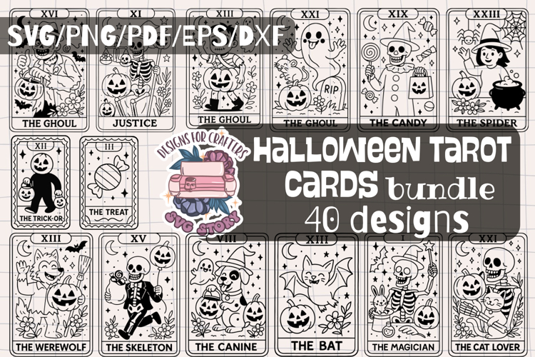 Halloween Tarot Card Bundle 40 Designs SVG PNG Black White