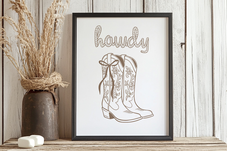 Neutral Coquette Bow Cowboy Boots Print
