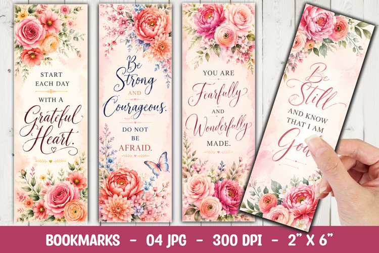 Watercolor Floral Christian Bookmark PNG, Faith Quote