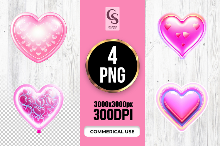 Glossy Pink Heart Love Sublimation PNG