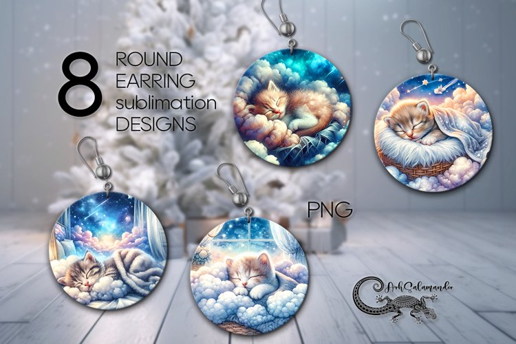Sleeping baby animals | 8 nursery Sublimation round earring