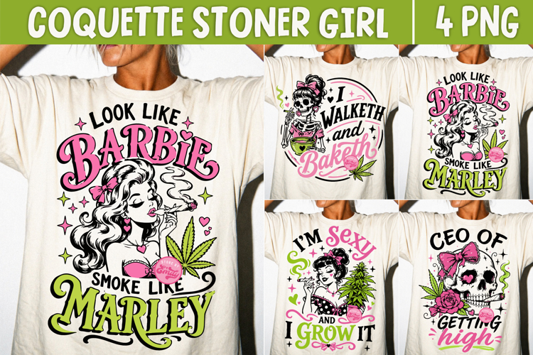 Coquette Stoner Girl PNG, Weed Lover Skull Pink Retro Girly