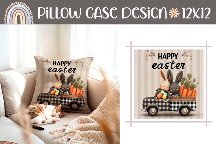Happy Easter Pillow Print, Easter Truck Pillow Sublimation