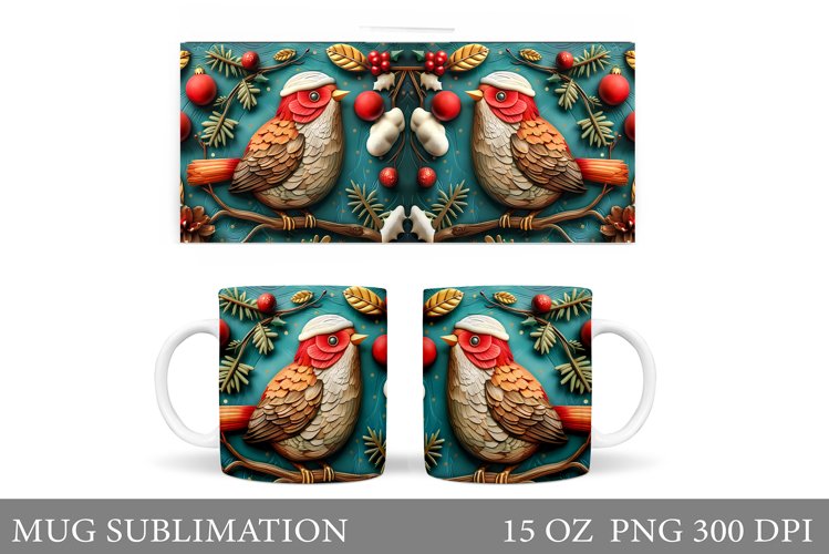 3D Bird Mug Design. Christmas Mug Sublimation example image 1