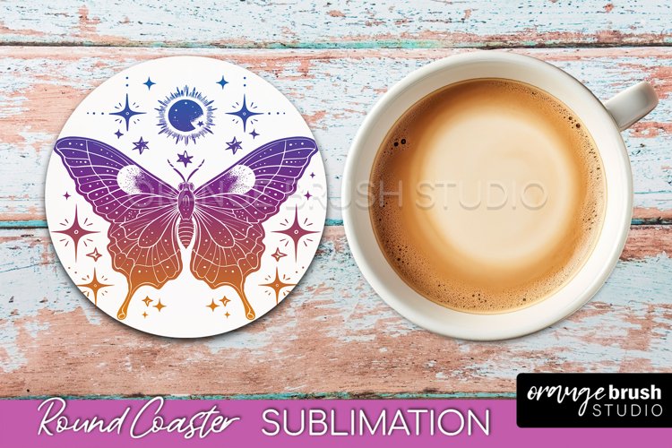 Celestial Coaster Sublimation, Boho Mystical Round Coaster example image 1