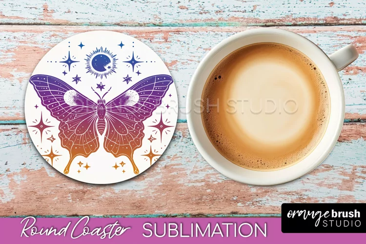 Celestial Coaster Sublimation, Boho Mystical Round Coaster