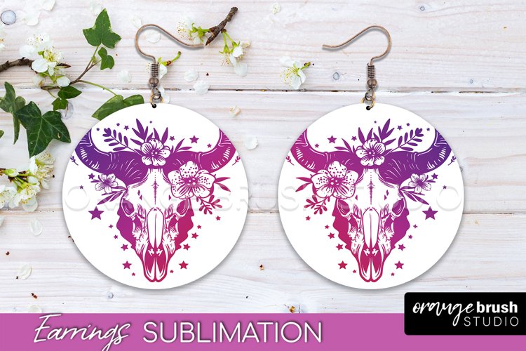 Boho Mystical Round Earrings Sublimation, Celestial Earrings example image 1