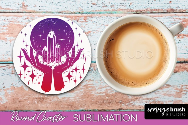 Celestial Coaster Sublimation, Boho Mystical Round Coaster example image 1