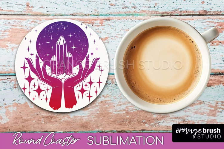 Celestial Coaster Sublimation, Boho Mystical Round Coaster