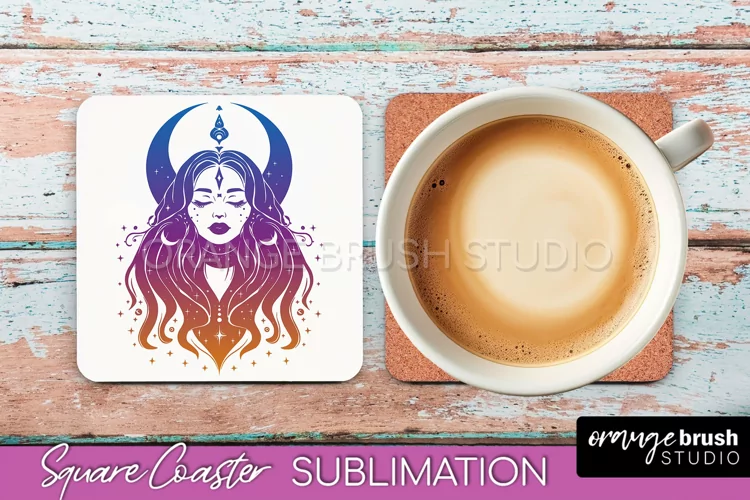 Boho Mystical Square Coaster PNG - Celestial Sublimation
