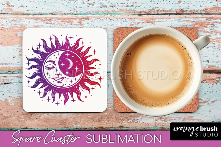 Boho Mystical Square Coaster PNG - Celestial Sublimation