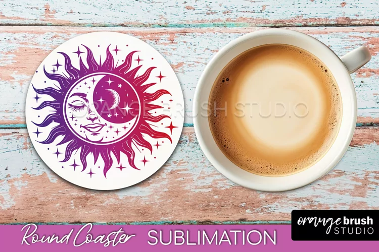 Celestial Coaster Sublimation, Boho Mystical Round Coaster