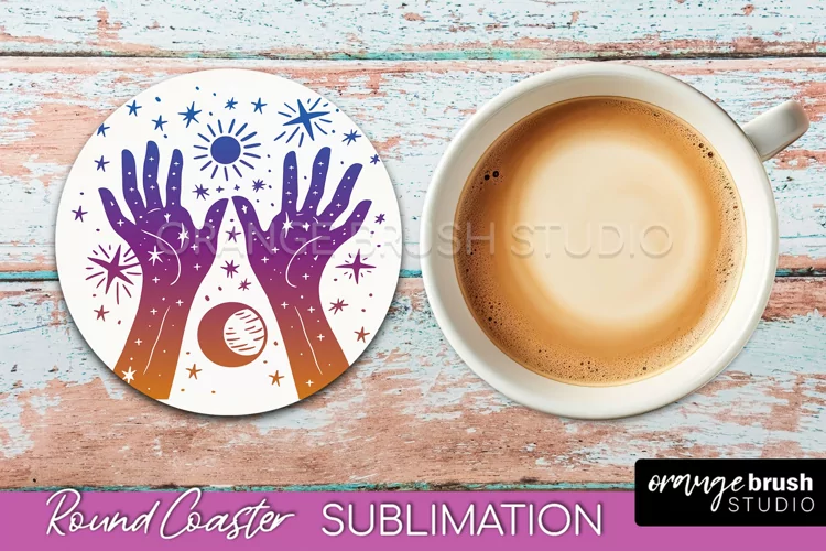 Celestial Coaster Sublimation, Boho Mystical Round Coaster