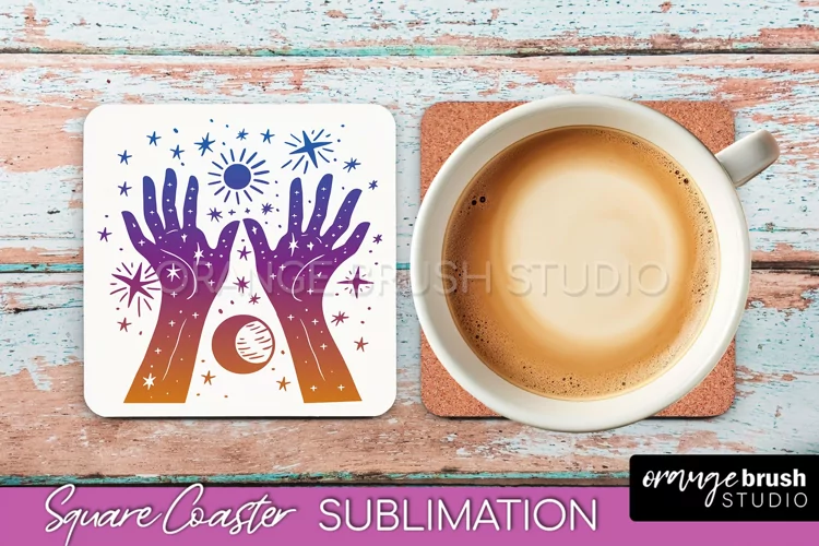 Boho Mystical Square Coaster PNG - Celestial Sublimation