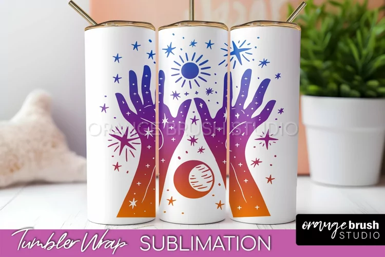 Celestial Tumbler Wrap, Boho Sublimation, Mystical Tumbler