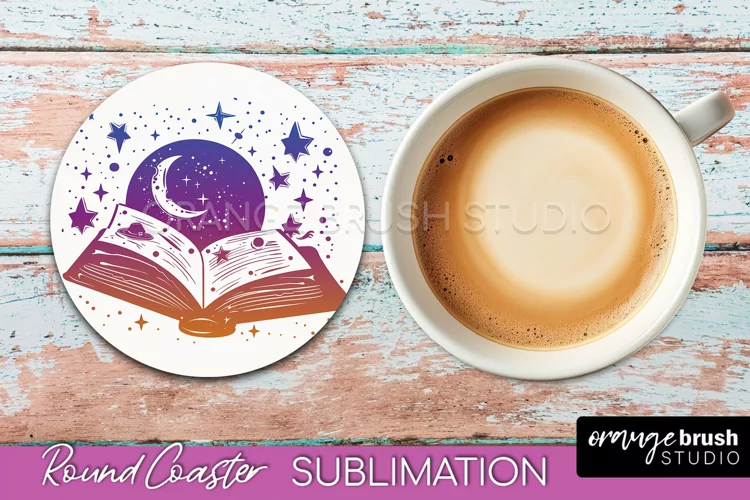 Celestial Coaster Sublimation, Boho Mystical Round Coaster